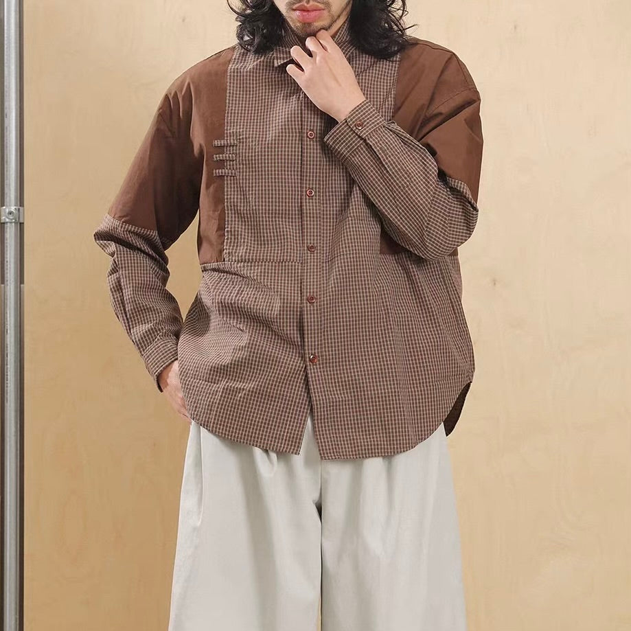 パッチワーク チェック デザインシャツ（3Colors）260157