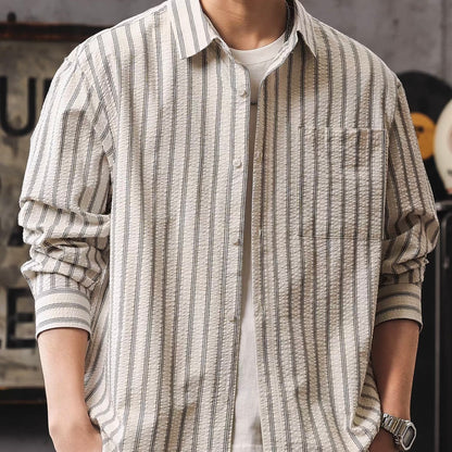 テクスチャー ストライプ 長袖シャツ（2Colors）260119
