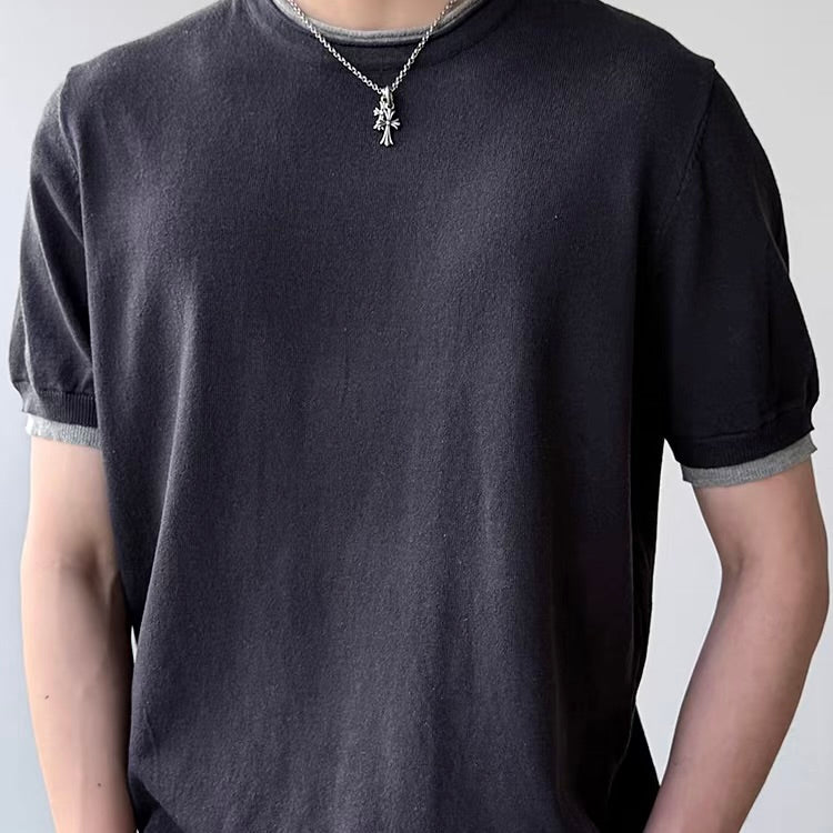 リネン混 シンプル フェイクレイヤードTシャツ（3Colors）260540