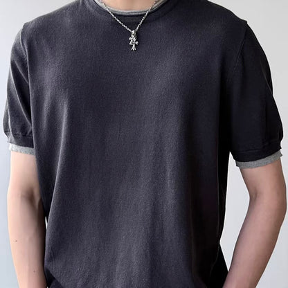 リネン混 シンプル フェイクレイヤードTシャツ（3Colors）260540