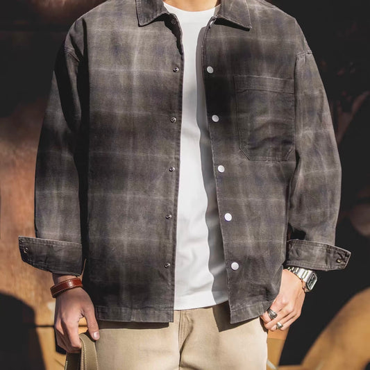 ウォッシュ加工 チェック 長袖シャツ（2Colors）260061