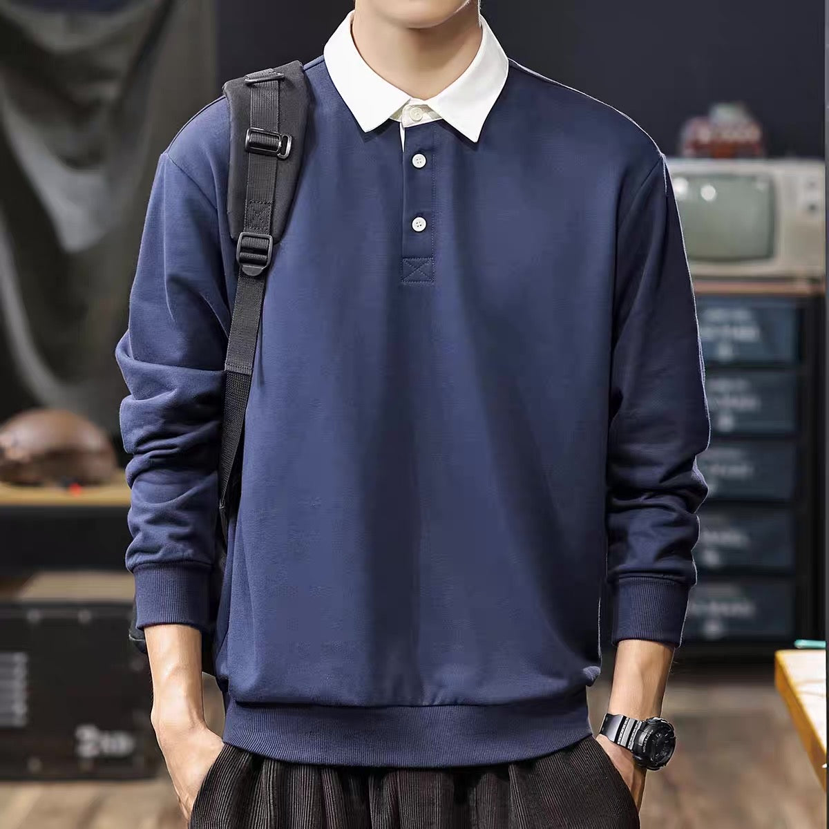 コントラストカラー シンプル ポロシャツ（2Colors）250878