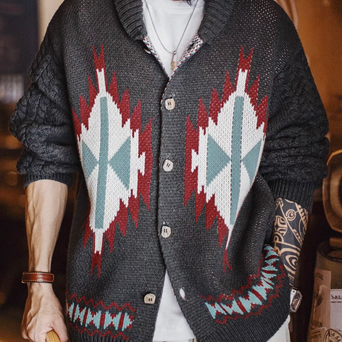 ネイティブ柄 ショールカラーカーディガン（1Color）251079