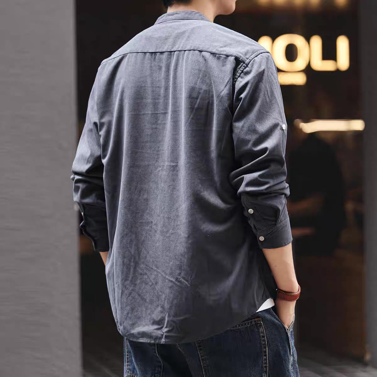 ロールアップ可能 ノーカラーシャツ（5Colors）250896