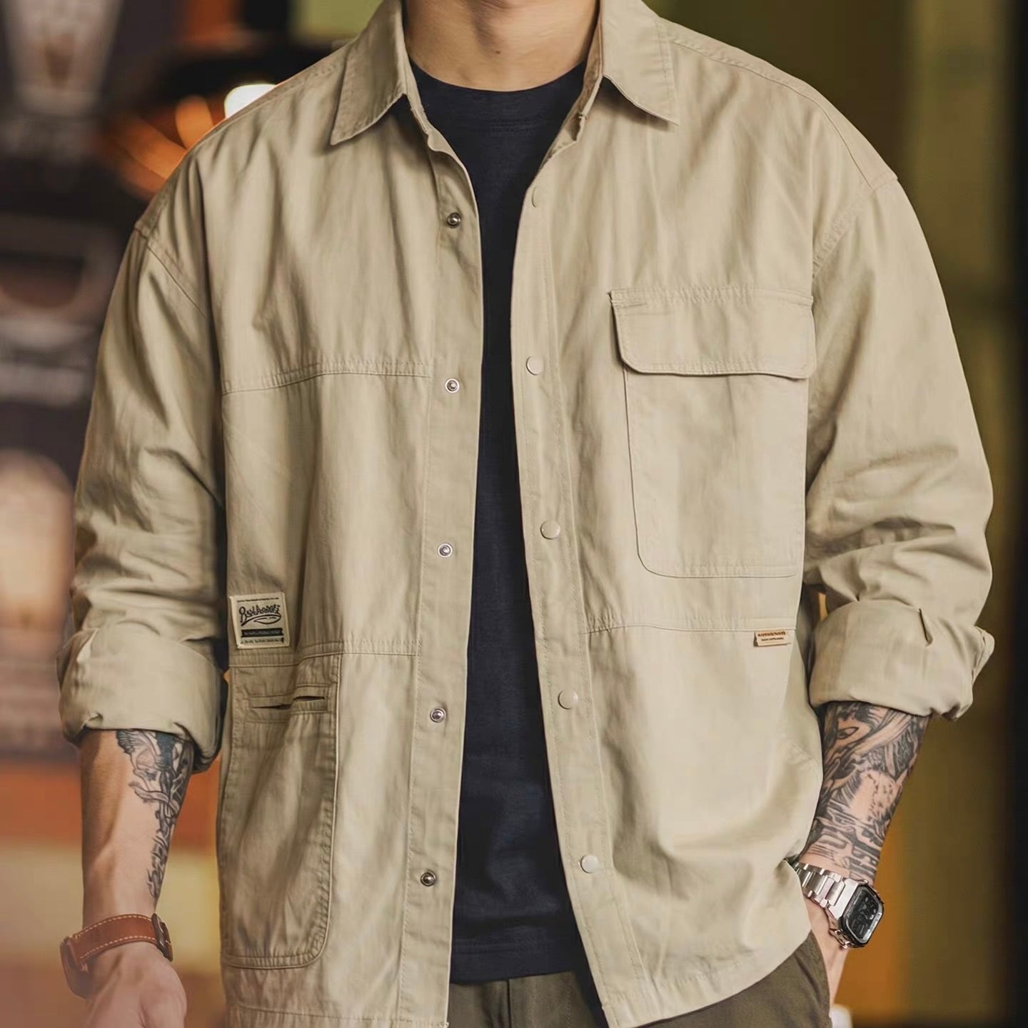 ポケット付 ワンポイントロゴ ワークシャツ（3Colors）260213