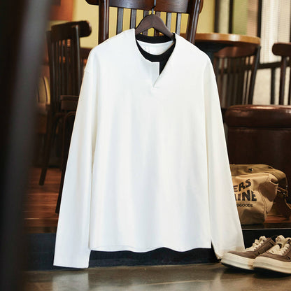 フェイクレイヤード ヘンリーネックTシャツ（4Colors）250826