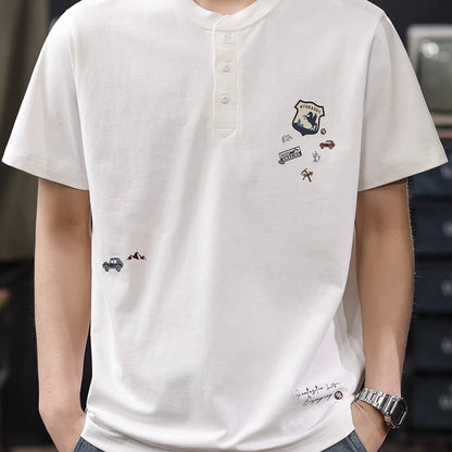 ワンポイントイラスト ヘンリーネックTシャツ（2Colors）260427