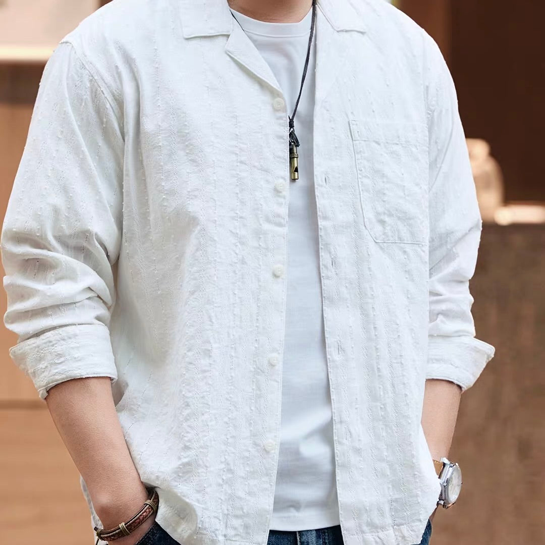 テクスチャー オープンカラー 長袖シャツ（3Colors）260217