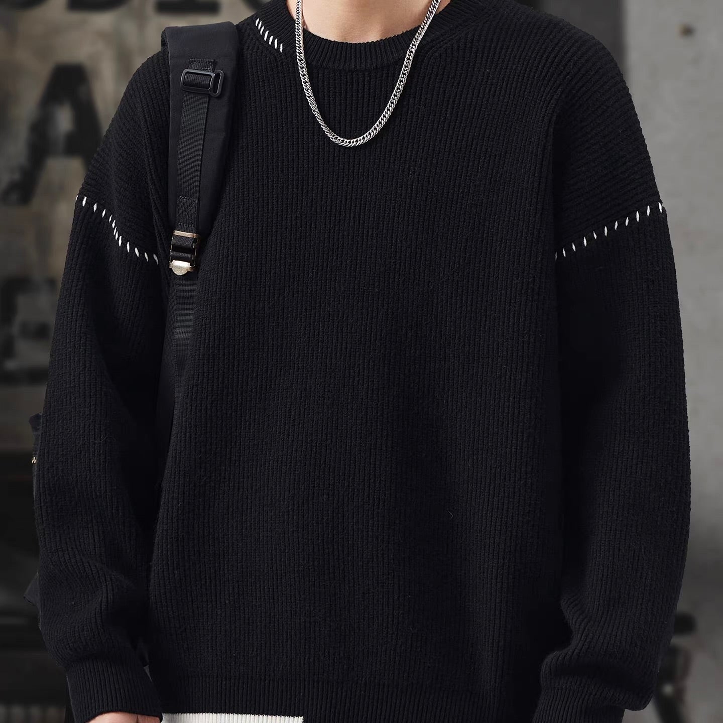 ポイントステッチ アシンメトリーデザイン セーター（3Colors）260039