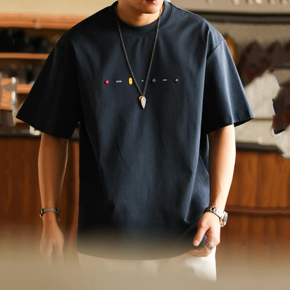 ワンポイント刺繍 ドロップショルダーTシャツ（4Colors）260626