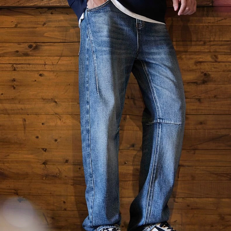 立体ステッチ ウォッシュド デニムパンツ（1Color）250917