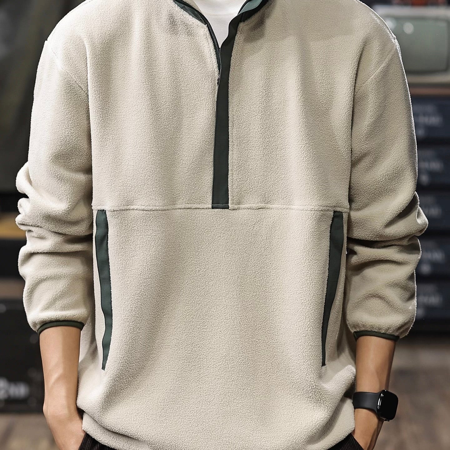 スタンドカラー ハーフジップ フリースジャケット（1Color）250901