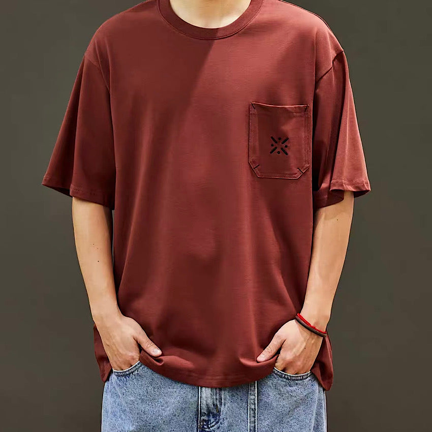 刺繍入りポケット付 ドロップショルダーTシャツ（3Colors）250290