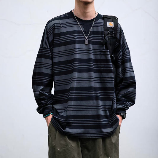 胸ポケット付 マルチボーダー 長袖Tシャツ（2Colors）250746