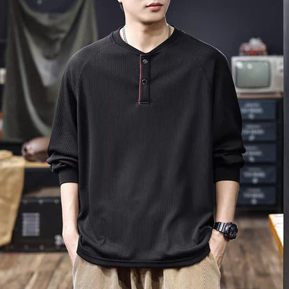 アクセントカラー ヘンリーネック 長袖Tシャツ（2Colors）250768