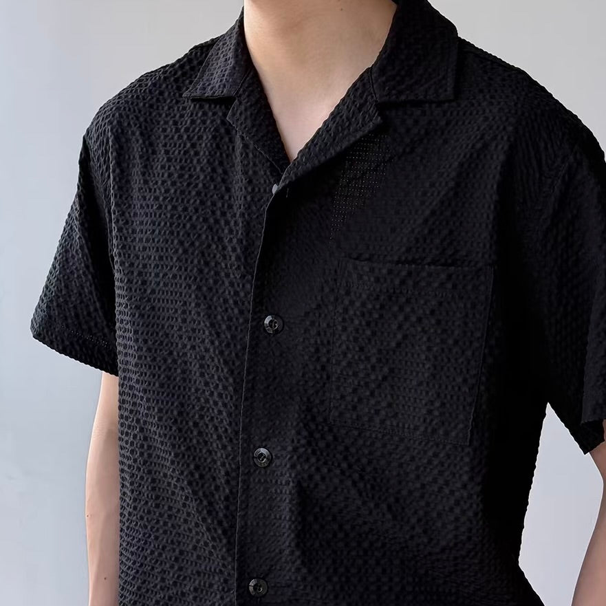 テクスチャー シアサッカー オープンカラーシャツ（3Colors）260585