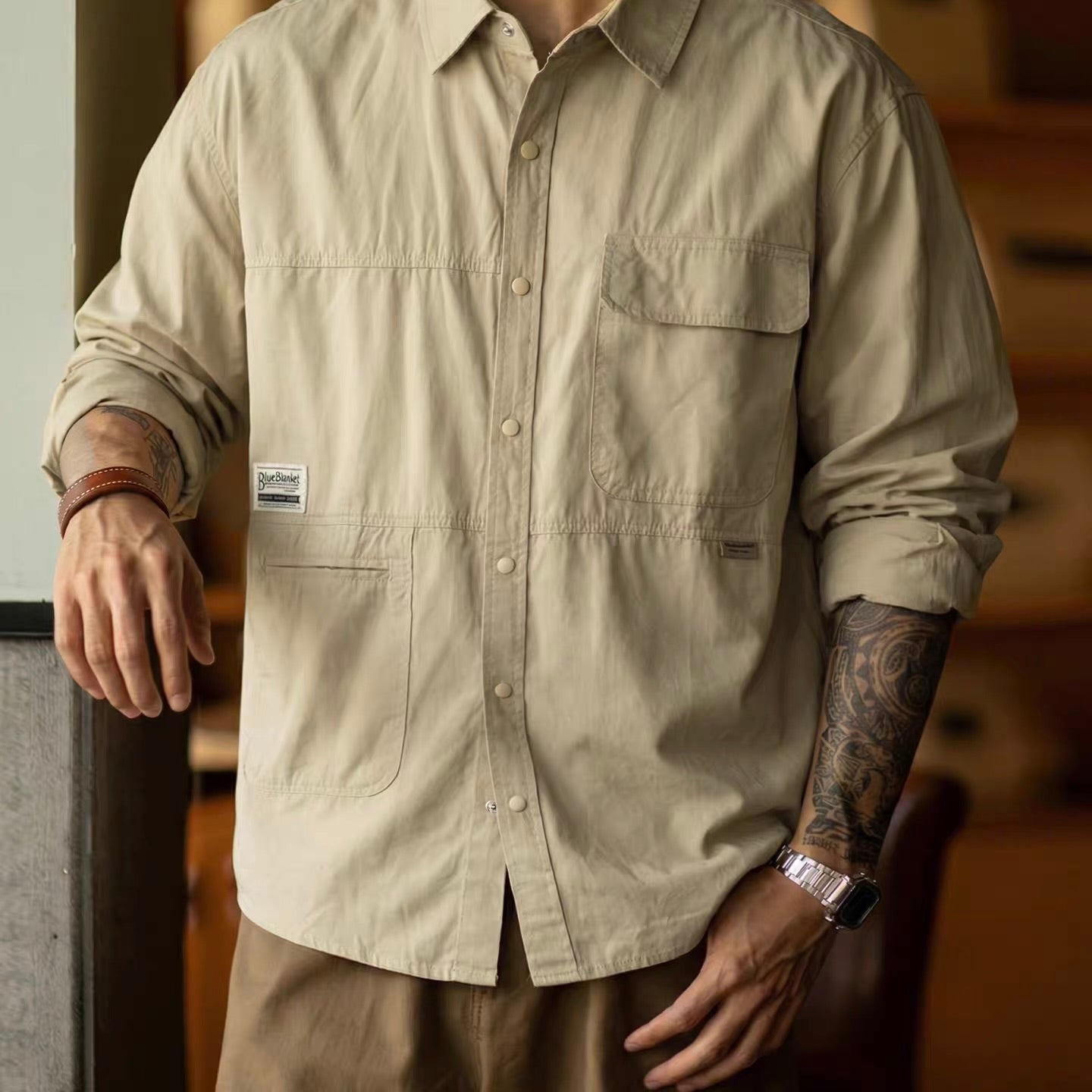 ポケット付 ワンポイントロゴ ワークシャツ（3Colors）260213