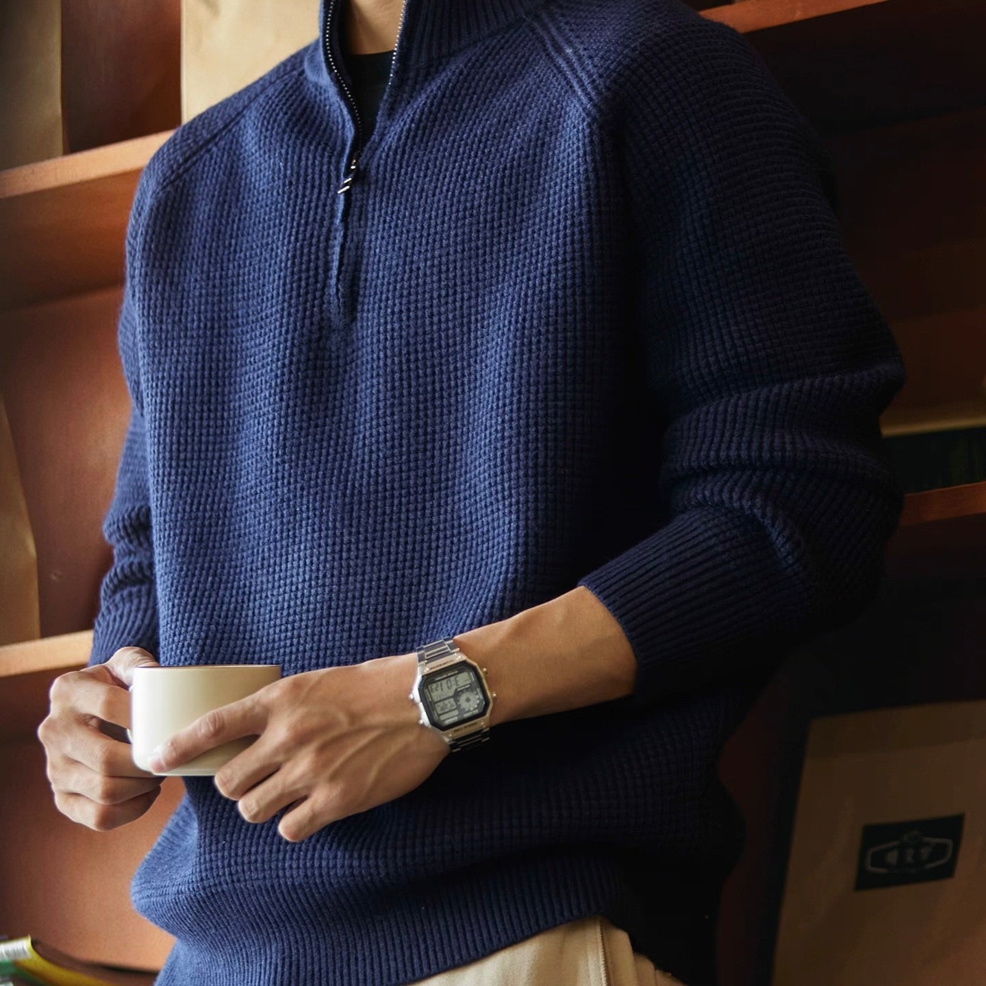 ヘビーウェイト ハーフジップ ニットプルオーバー（2Colors）250975