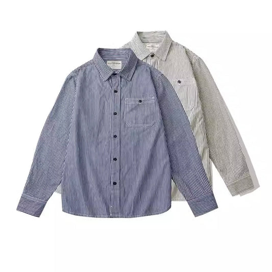 ストライプ 胸ポケット付 カジュアルシャツ（2Colors）- F457
